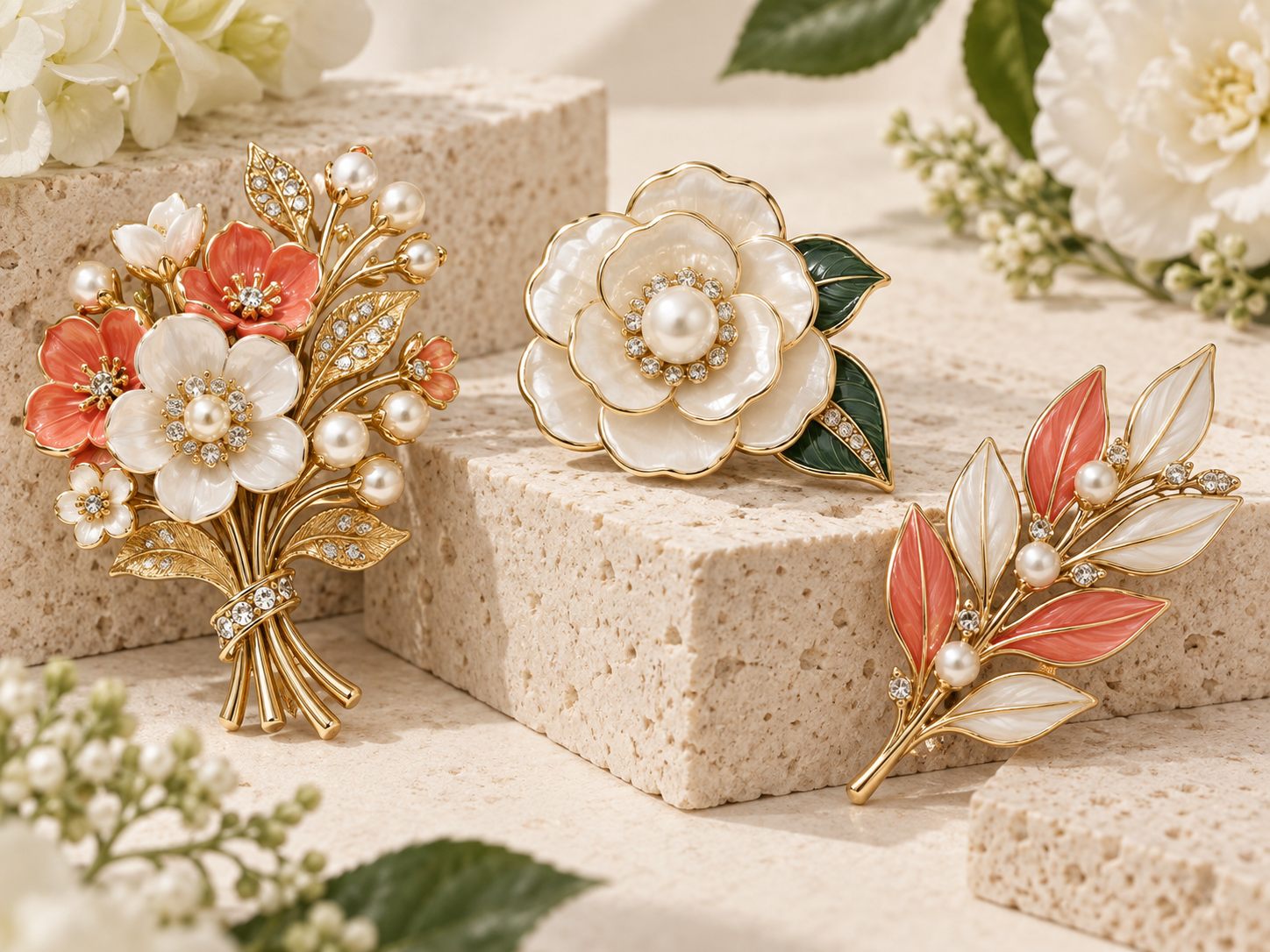 Floral and botanical statement brooch collection