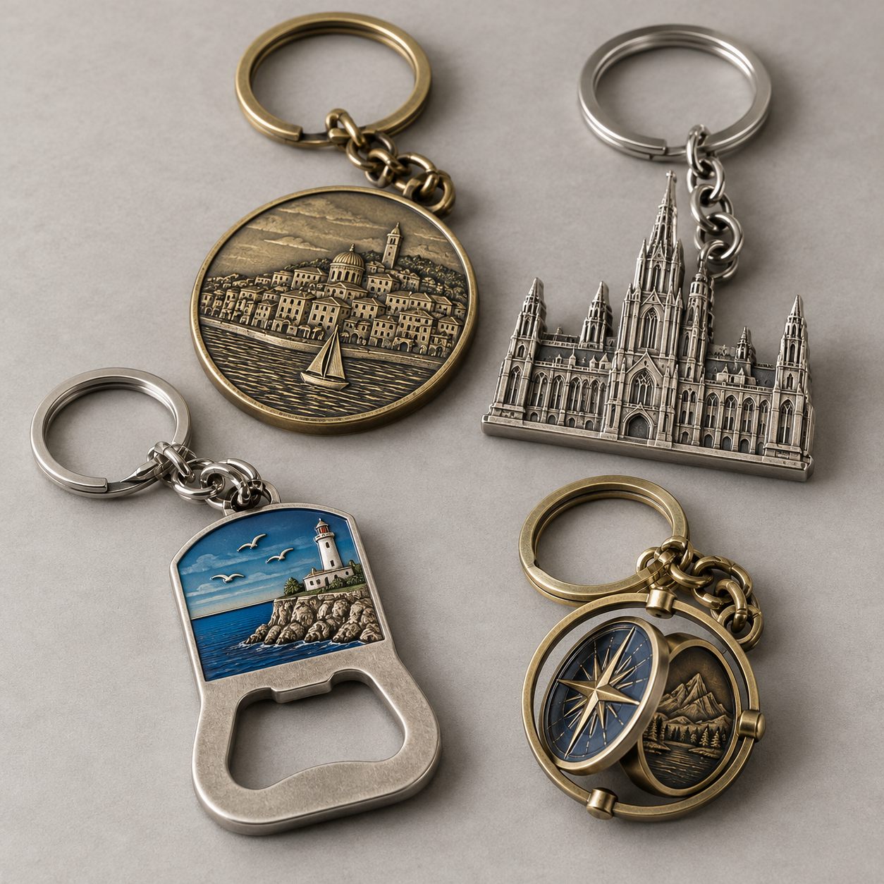 Embossed metal souvenir keychains for a product material guide