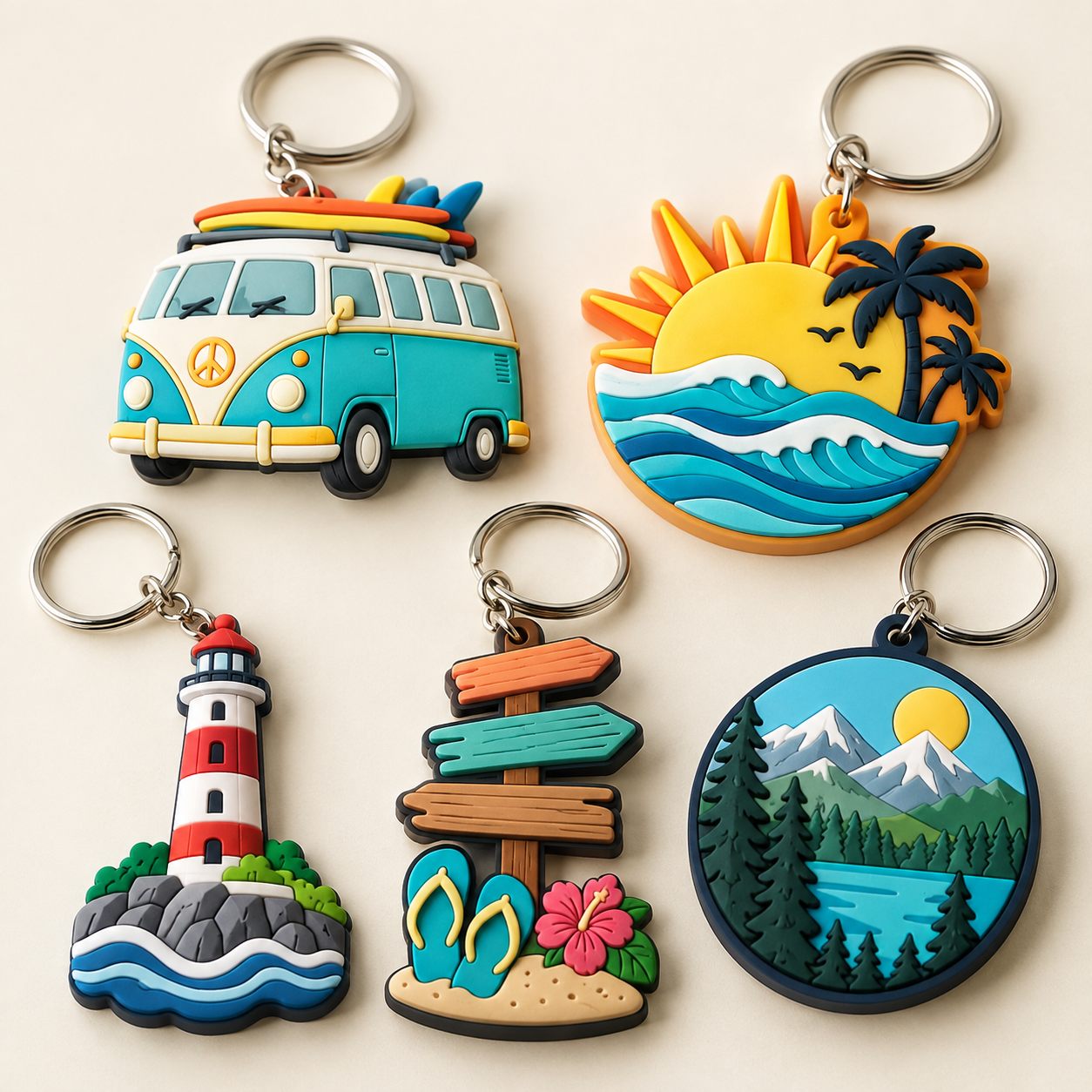 Colorful soft PVC travel keychains and charms