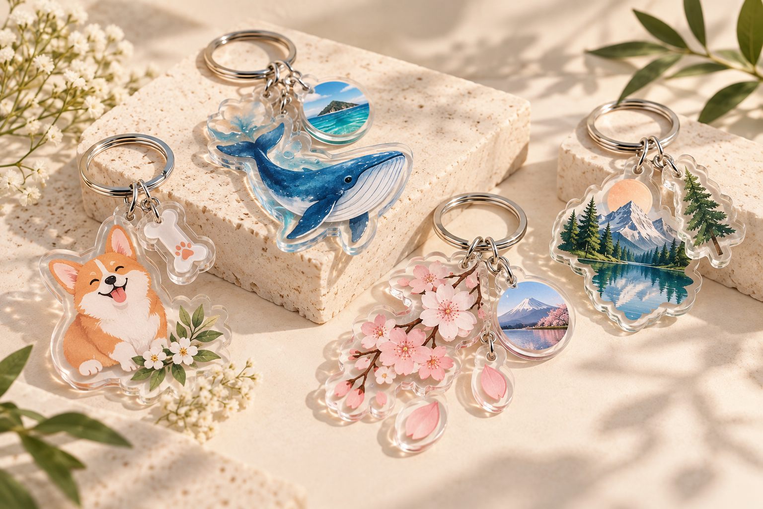 Clear acrylic printed character keychain assortment