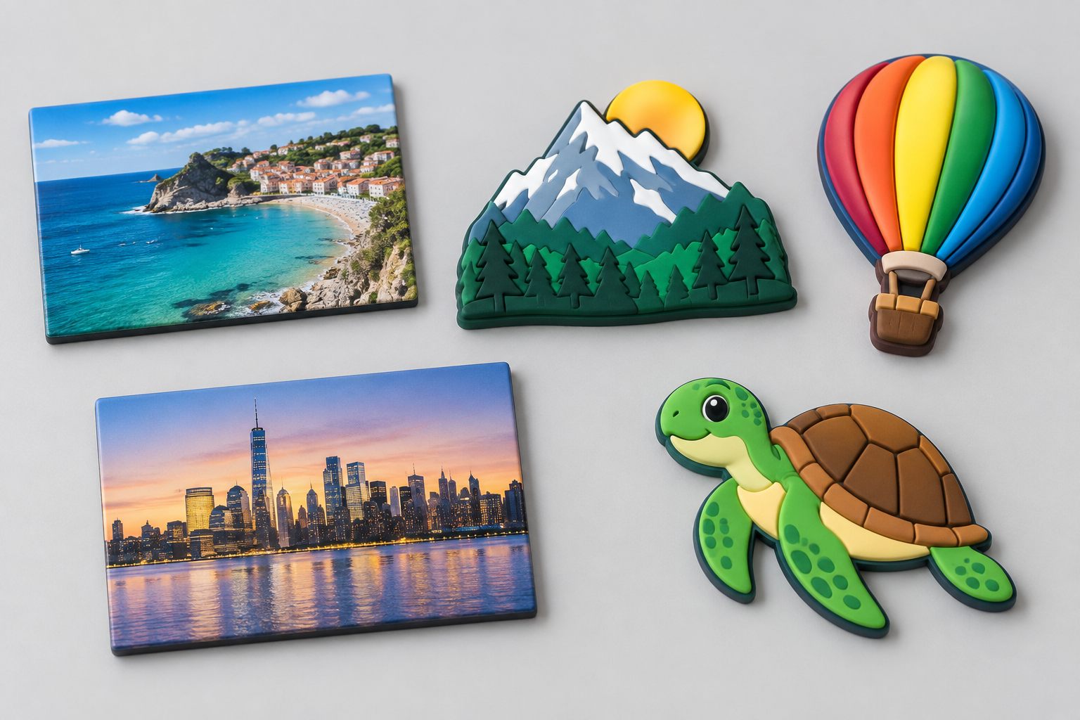 Dimensional molded PVC souvenir magnets in destination-inspired shapes