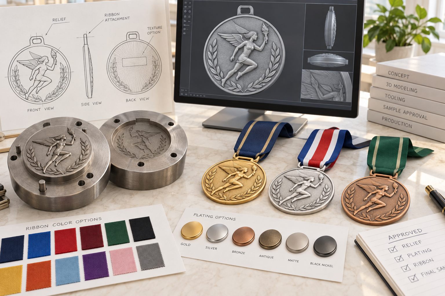 Medal OEM ODM artwork, dies and ribbon sample development