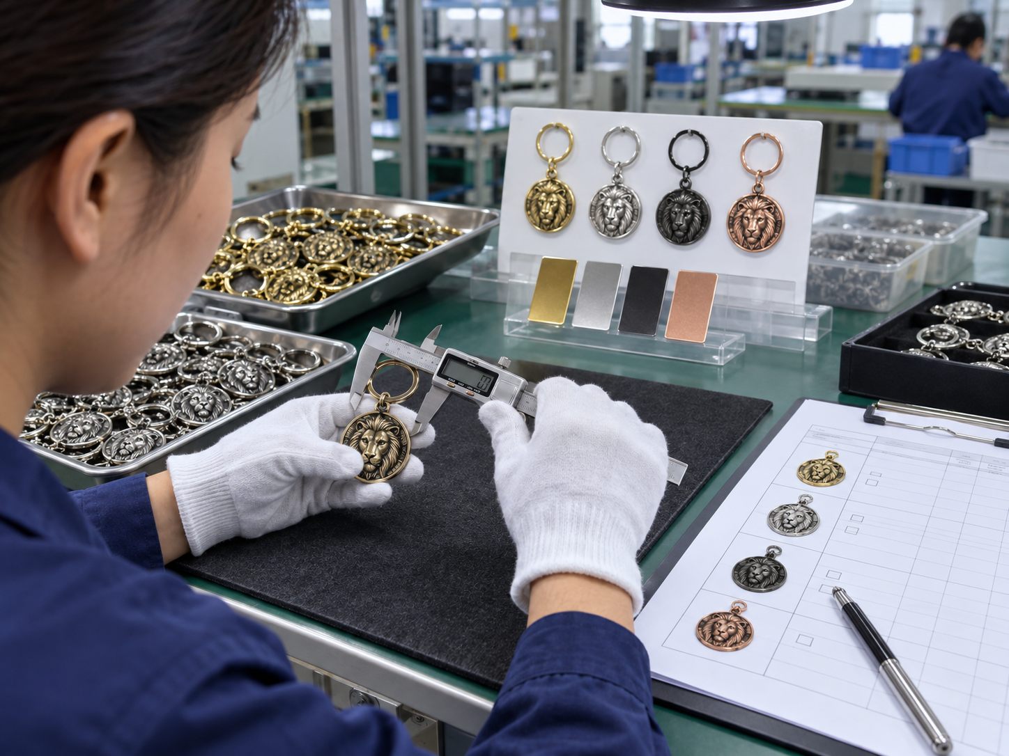 Quality inspection of plated metal keychains