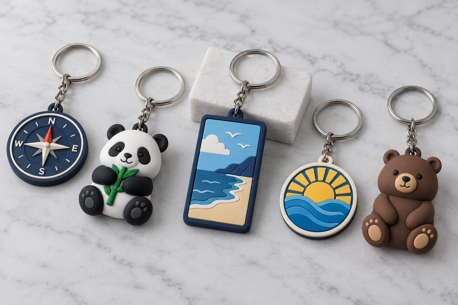 Custom soft PVC keychains. classic retail style