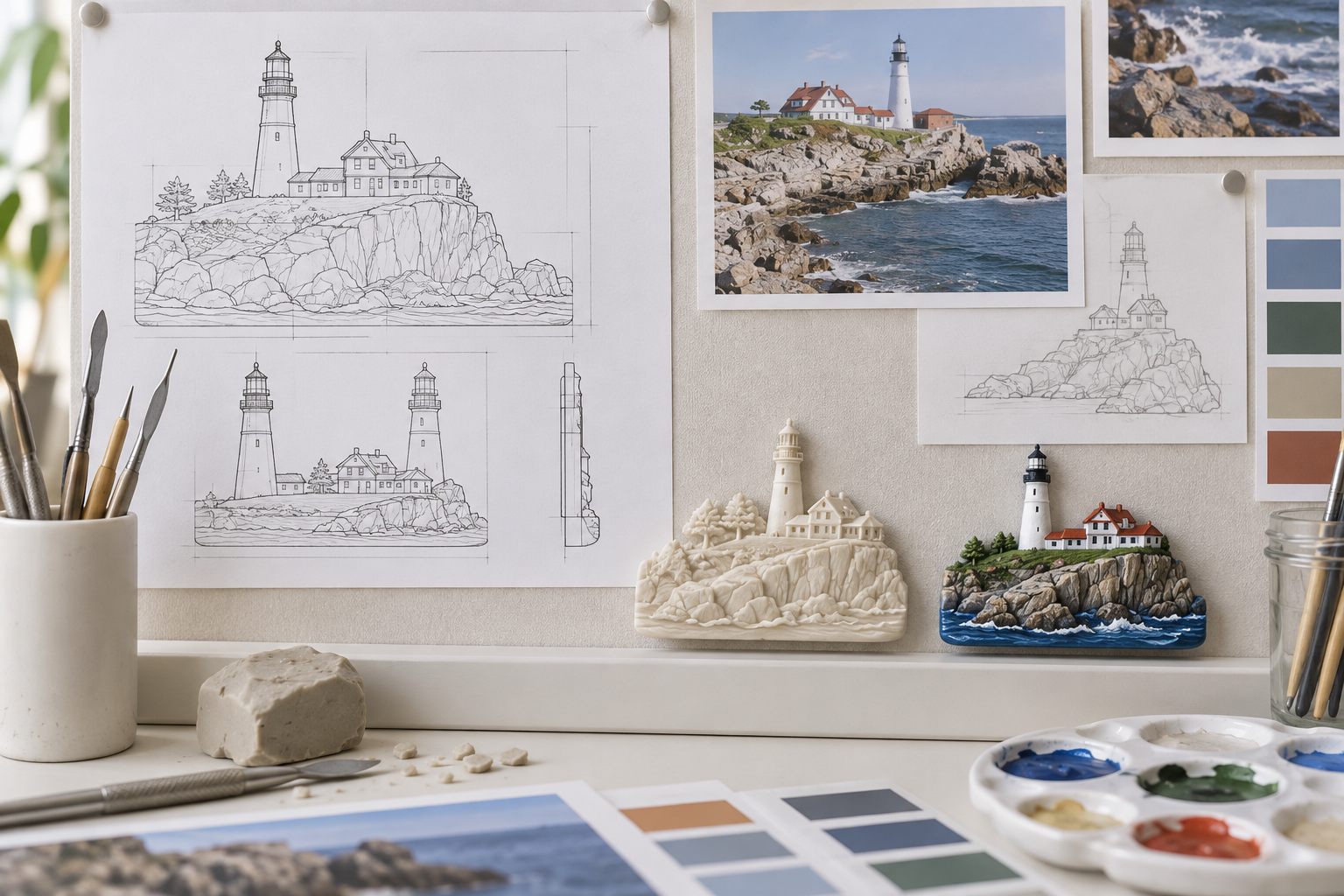 Resin magnet product drawings, colour references and matching physical samples
