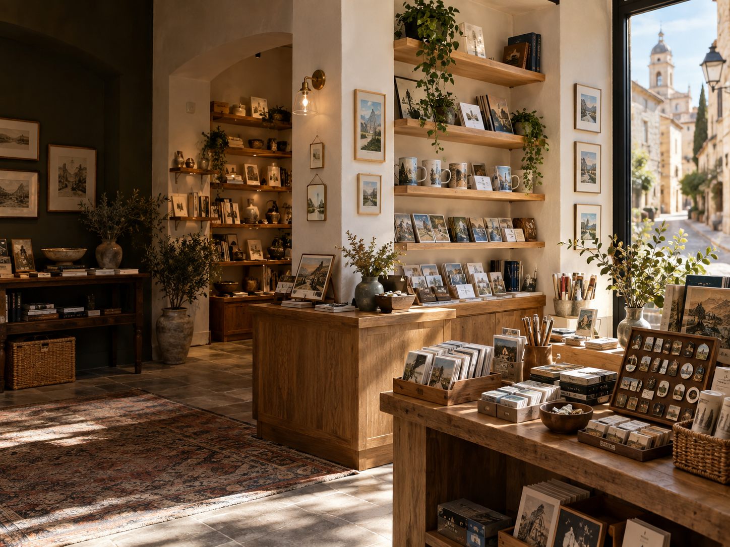 Tourism gift shop display with destination souvenirs